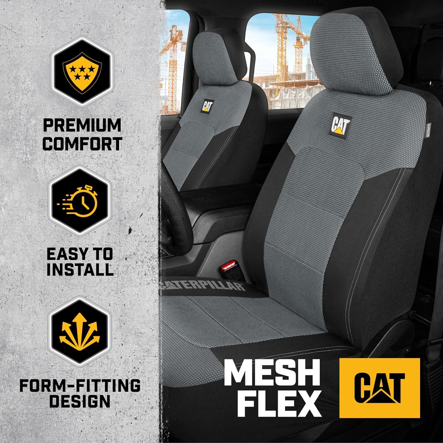imageCAT MeshFlex Truck Seat Covers Front Set with Steering Wheel Cover Fits 15516 Inch Wheels Automotive Seat Covers for Cars Trucks and SUVs GrayGray