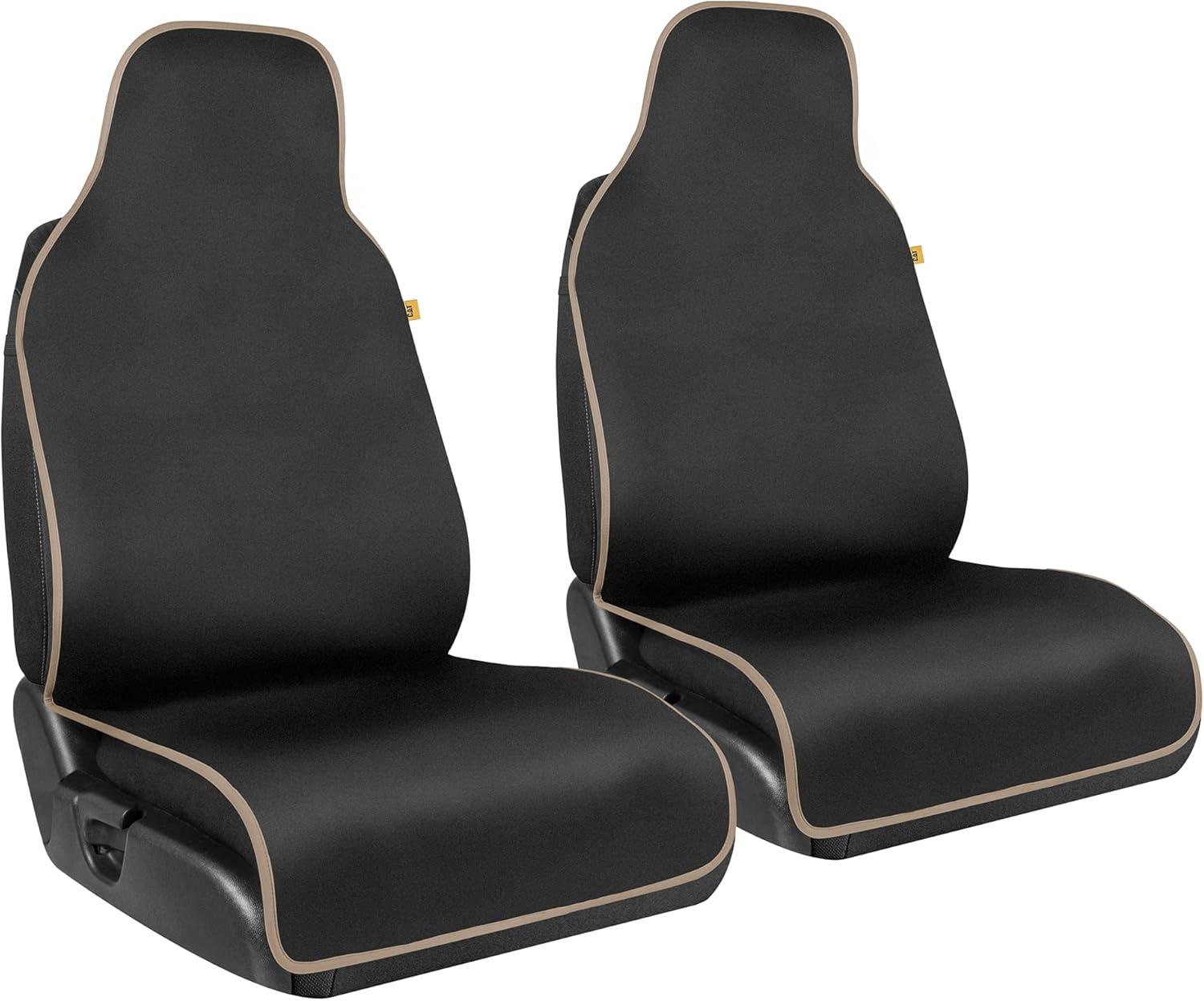 imageCAT Waterproof Car Seat Cover for Front Seats 1 Piece with Beige Trim Durable Neoprene Seat Cover for Cars Universal Fit for Most Cars Trucks SUV Ideal Seat Protector for Vehicle Car SeatsBlack with Beige Trim