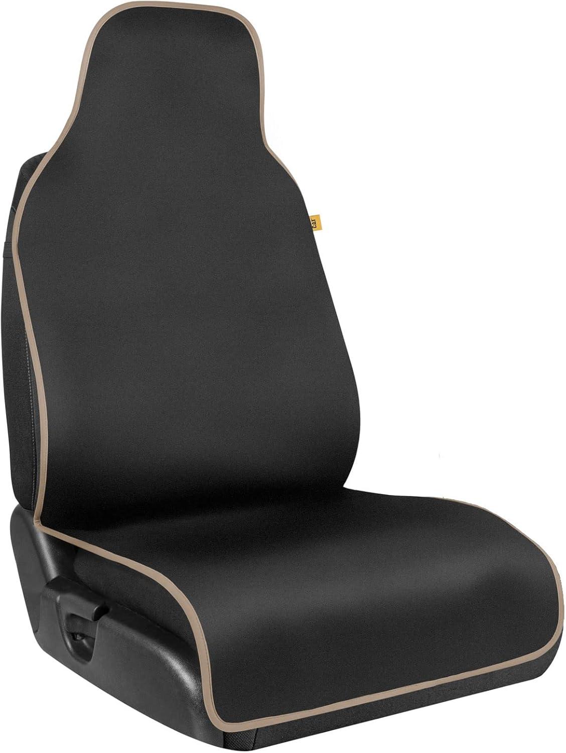imageCAT Waterproof Car Seat Cover for Front Seats 1 Piece with Beige Trim Durable Neoprene Seat Cover for Cars Universal Fit for Most Cars Trucks SUV Ideal Seat Protector for Vehicle Car SeatsBlack with Beige Trim