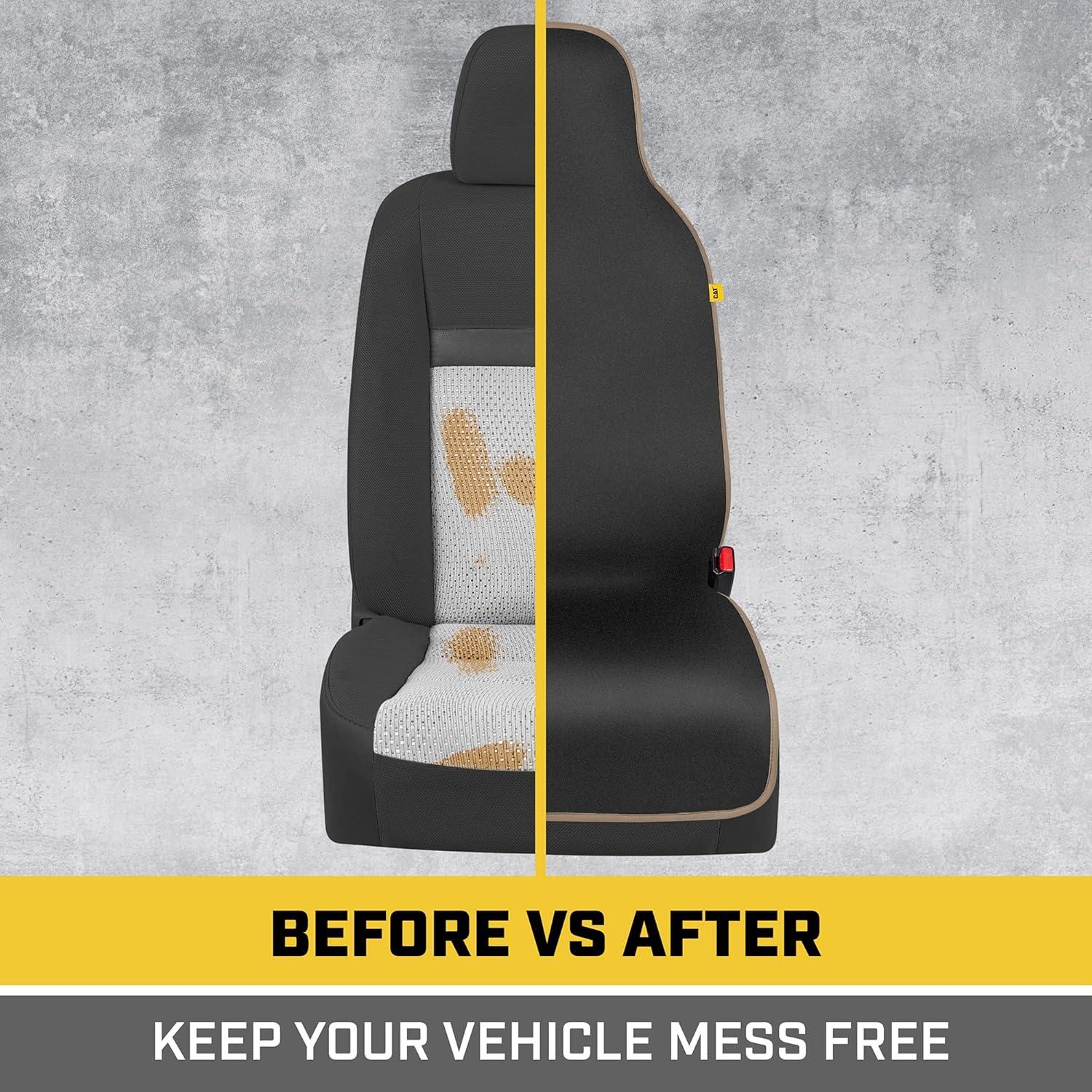 imageCAT Waterproof Car Seat Cover for Front Seats 1 Piece with Beige Trim Durable Neoprene Seat Cover for Cars Universal Fit for Most Cars Trucks SUV Ideal Seat Protector for Vehicle Car SeatsBlack with Beige Trim