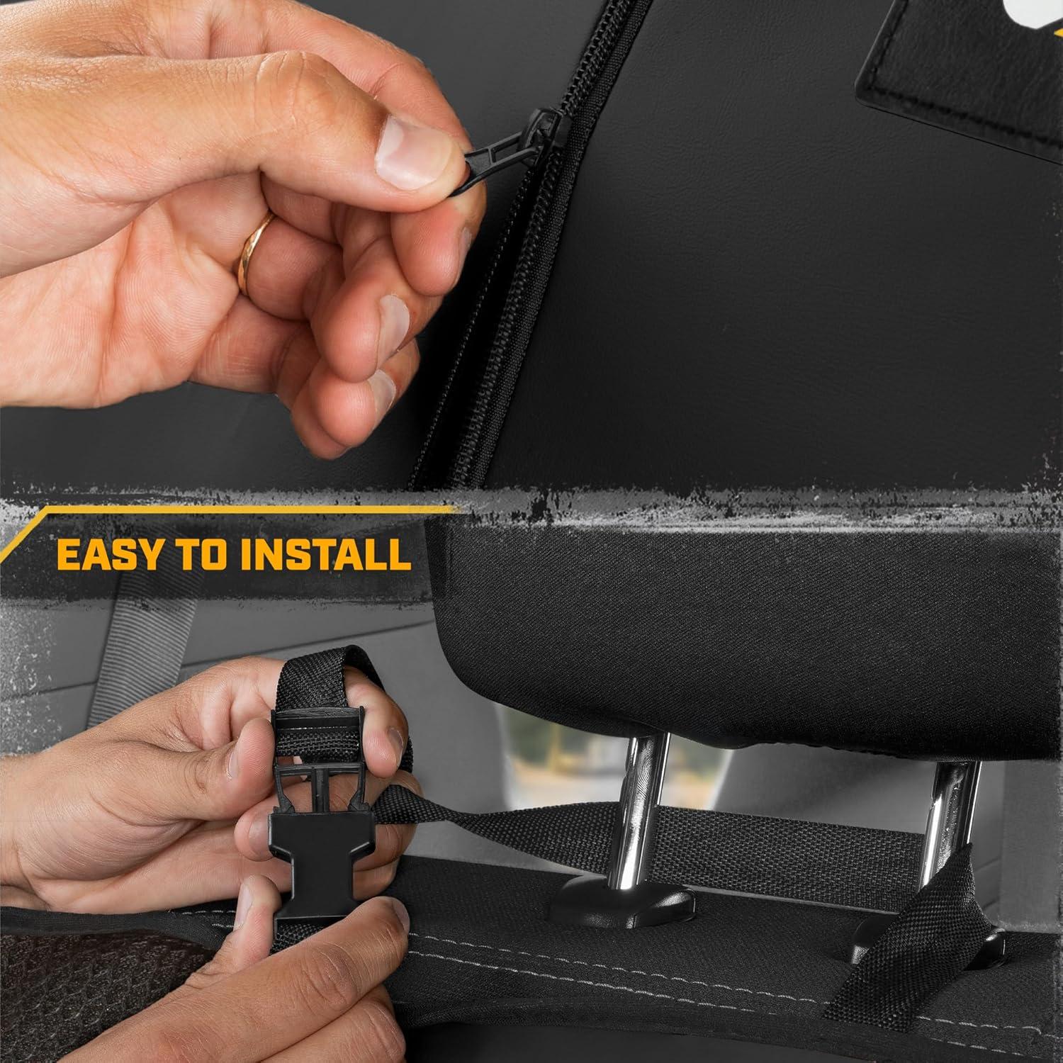 imageCat FlexHybrid Car Seat Covers Black Premium Faux Leather Mesh Seat Covers for Cars Trucks SUV Universal Fit Car Seat Covers Front Seats Only Automotive Interior Covers Ideal Truck Seat CoversBack Seat Cover Black