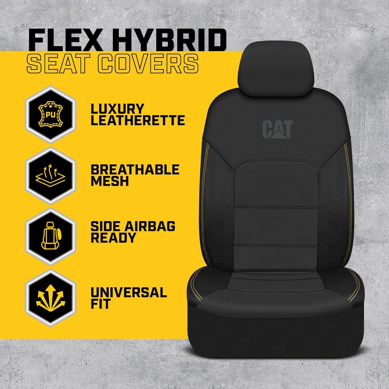 imageCat FlexHybrid Car Seat Covers Black Premium Faux Leather Mesh Seat Covers for Cars Trucks SUV Universal Fit Car Seat Covers Front Seats Only Automotive Interior Covers Ideal Truck Seat CoversFront Seats Mats BlackGray