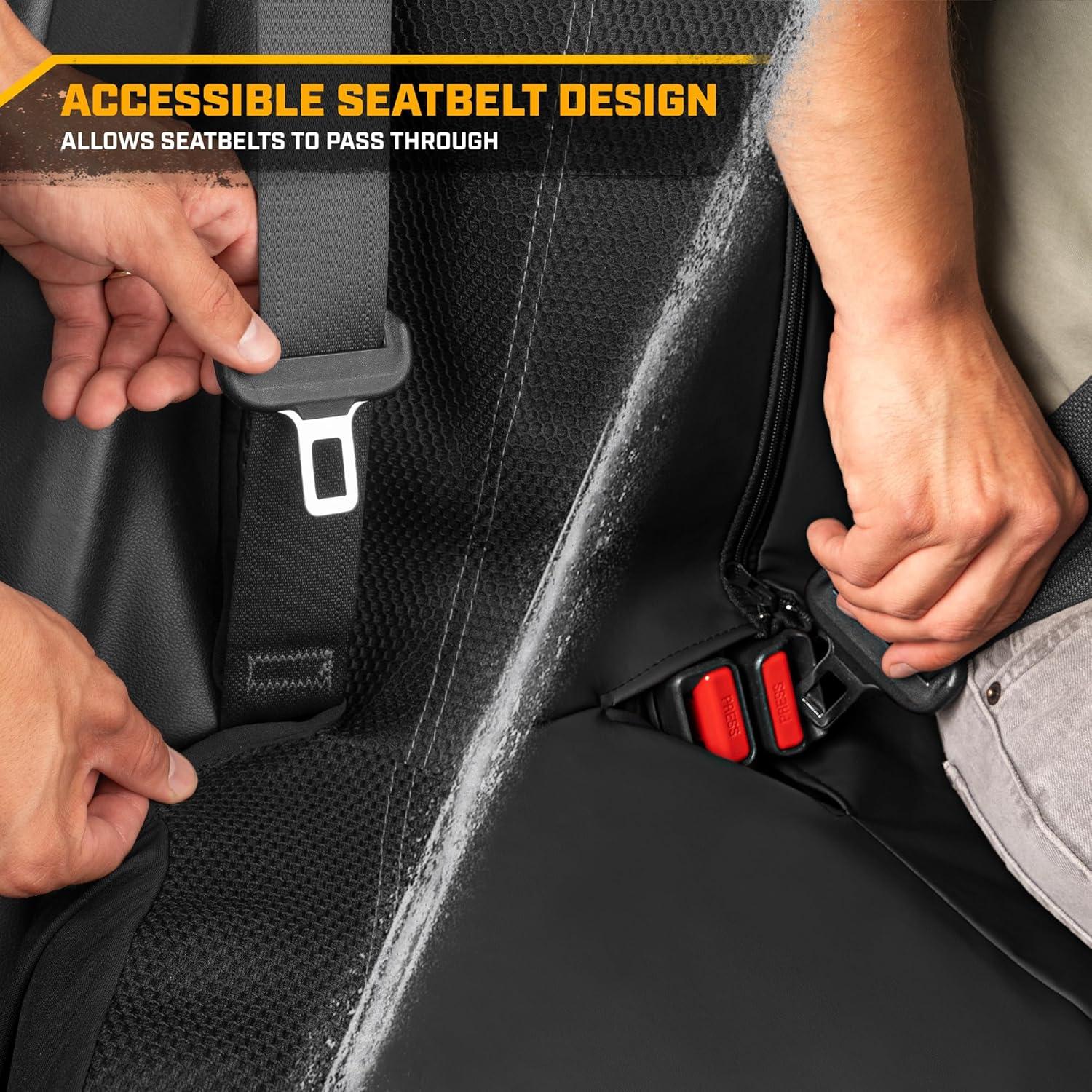 imageCat FlexHybrid Car Seat Covers Black Premium Faux Leather Mesh Seat Covers for Cars Trucks SUV Universal Fit Car Seat Covers Front Seats Only Automotive Interior Covers Ideal Truck Seat CoversBack Seat Cover Black