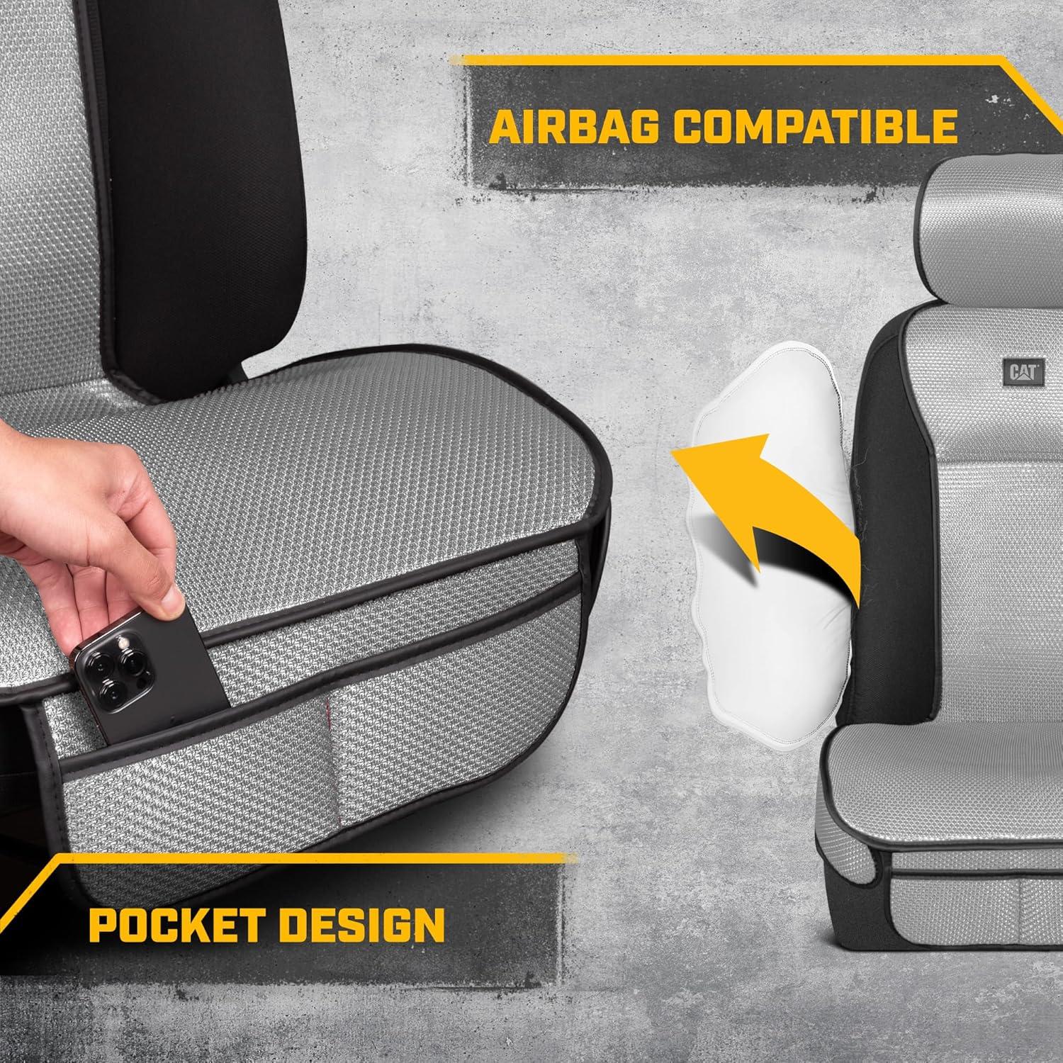 imageCaterpillar AeroMesh Black Seat Covers for Trucks Car ampamp SUV 1 Front Truck Seat Cover Protector Breathable Mesh Universal Fit Car Seat Covers Automotive Seat Covers Top of Seat ProtectionGray