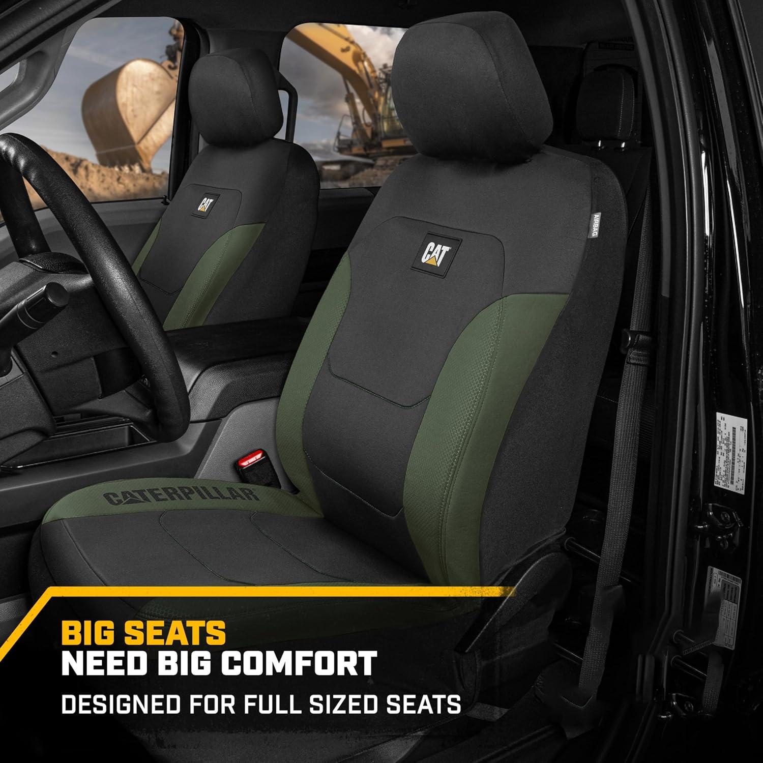 imageCaterpillar Flexfit Automotive Seat Covers for Cars Trucks and SUVs Set of 2 Black Seat Covers for Front Seats Seat Protectors with Gray Honeycomb Trim Auto Interior CoversHunter Green