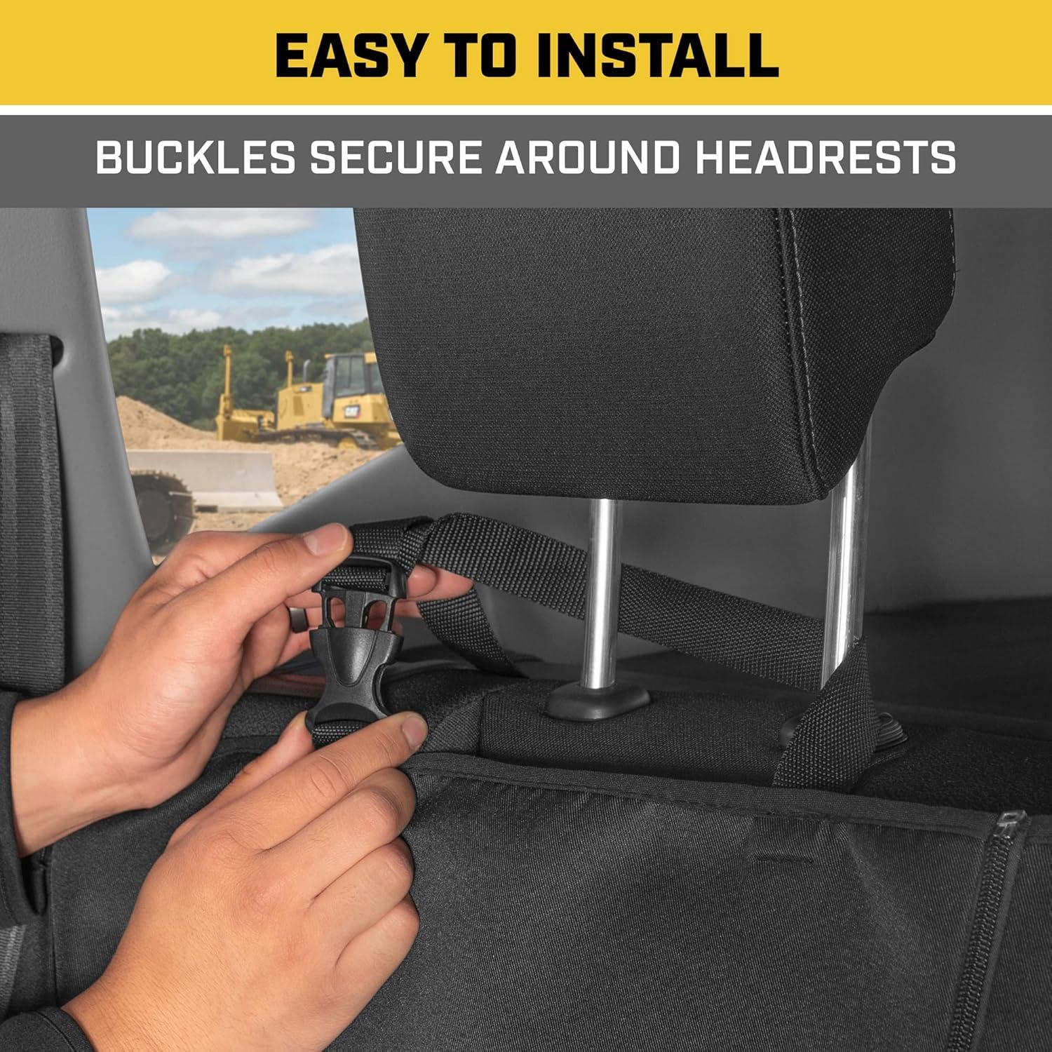 imageCaterpillar Flexfit Automotive Seat Covers for Cars Trucks and SUVs Set of 2 Black Seat Covers for Front Seats Seat Protectors with Gray Honeycomb Trim Auto Interior CoversBack Seat Cover Black