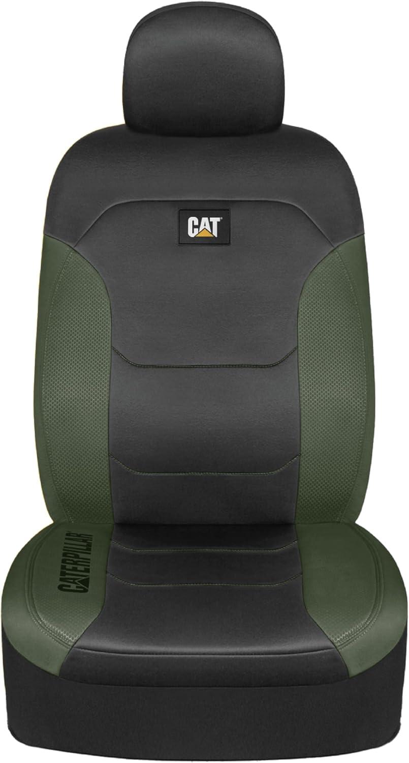 imageCaterpillar Flexfit Automotive Seat Covers for Cars Trucks and SUVs Set of 2 Black Seat Covers for Front Seats Seat Protectors with Gray Honeycomb Trim Auto Interior CoversHunter Green