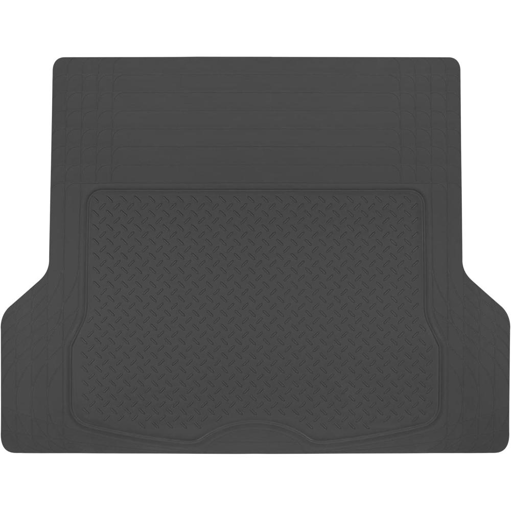 imageBDK CAT Heavy Duty All Weather Tough Rubber Car Floor Mats Metallic Design Floor Mats Universal Fit TrimtoFit 4Piece Front ampamp Rear Set with Trunk Cargo Mat Liner for Cars Trucks Sedans SUVs VansCargo Liner Only