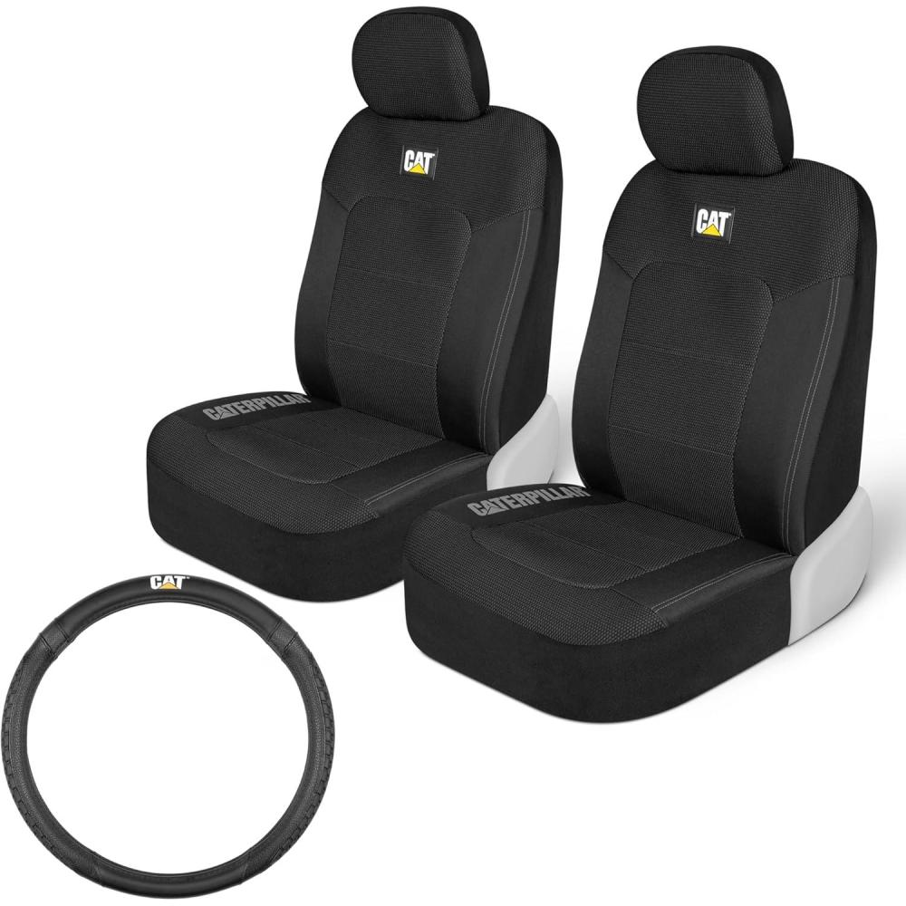 imageCAT MeshFlex Truck Seat Covers Front Set with Steering Wheel Cover Fits 15516 Inch Wheels Automotive Seat Covers for Cars Trucks and SUVs GrayBlack