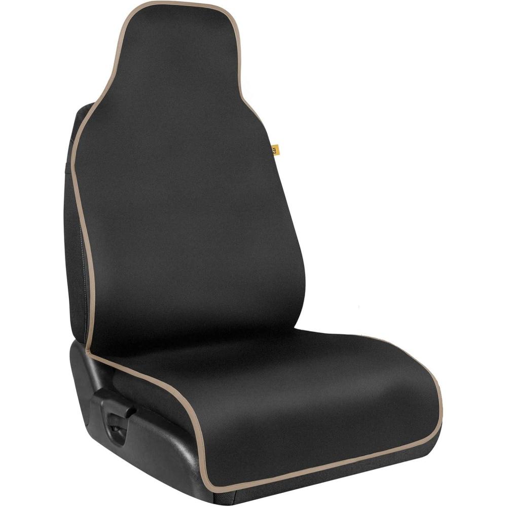 imageCAT Waterproof Car Seat Cover for Front Seats 1 Piece with Beige Trim Durable Neoprene Seat Cover for Cars Universal Fit for Most Cars Trucks SUV Ideal Seat Protector for Vehicle Car SeatsBlack with Beige Trim