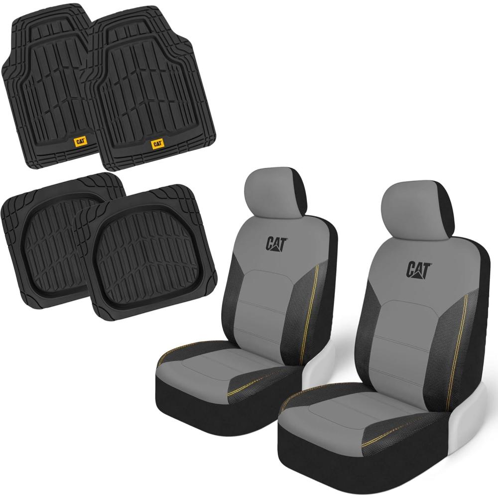 imageCat FlexHybrid Car Seat Covers Black Premium Faux Leather Mesh Seat Covers for Cars Trucks SUV Universal Fit Car Seat Covers Front Seats Only Automotive Interior Covers Ideal Truck Seat CoversFront Seats Mats GrayBlack