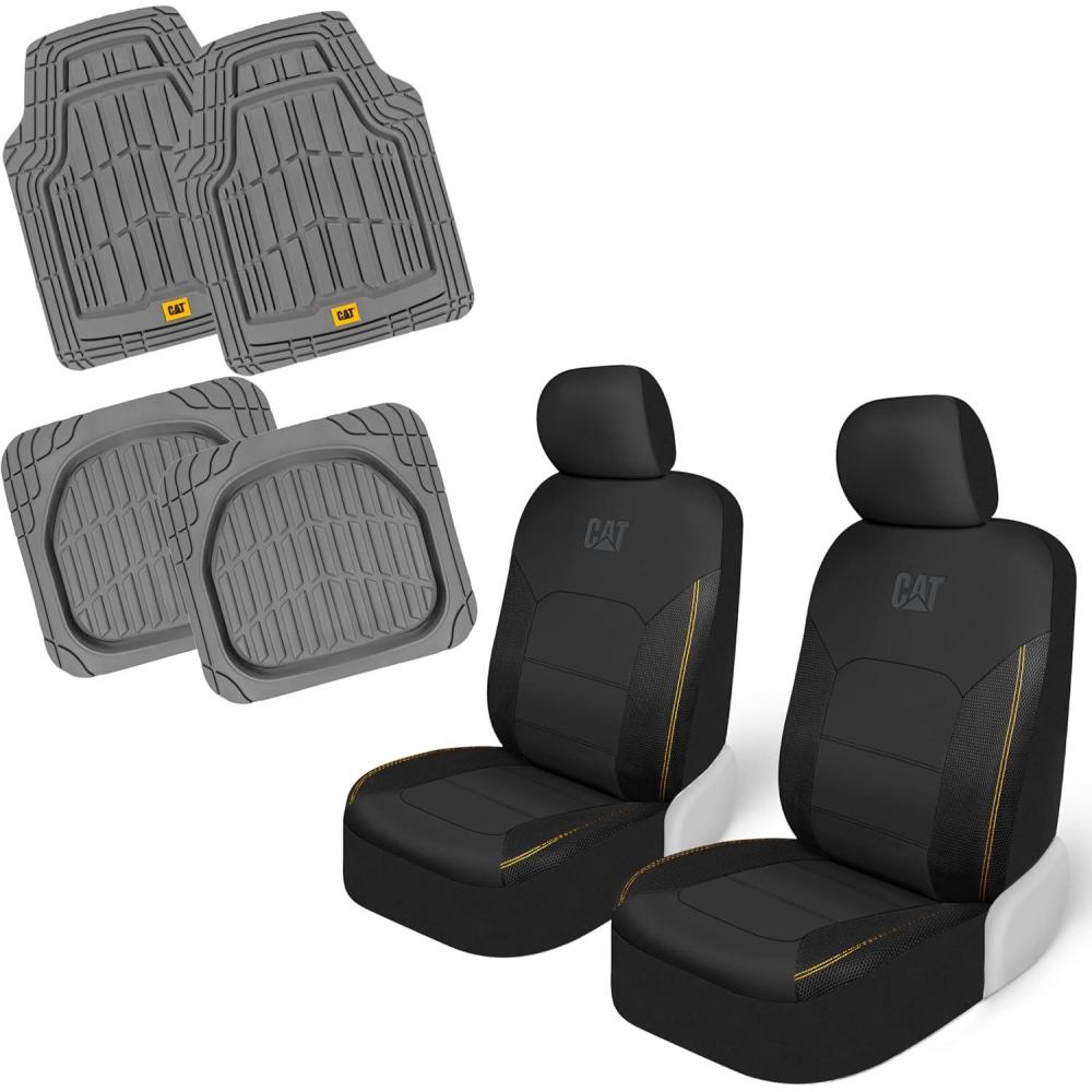 imageCat FlexHybrid Car Seat Covers Black Premium Faux Leather Mesh Seat Covers for Cars Trucks SUV Universal Fit Car Seat Covers Front Seats Only Automotive Interior Covers Ideal Truck Seat CoversFront Seats Mats BlackGray