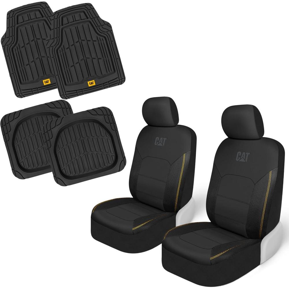 imageCat FlexHybrid Car Seat Covers Black Premium Faux Leather Mesh Seat Covers for Cars Trucks SUV Universal Fit Car Seat Covers Front Seats Only Automotive Interior Covers Ideal Truck Seat CoversFront Seats Mats BlackBlack