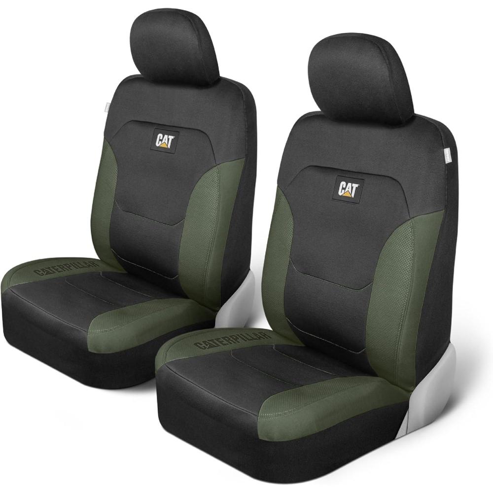 imageCaterpillar Flexfit Automotive Seat Covers for Cars Trucks and SUVs Set of 2 Black Seat Covers for Front Seats Seat Protectors with Gray Honeycomb Trim Auto Interior CoversHunter Green