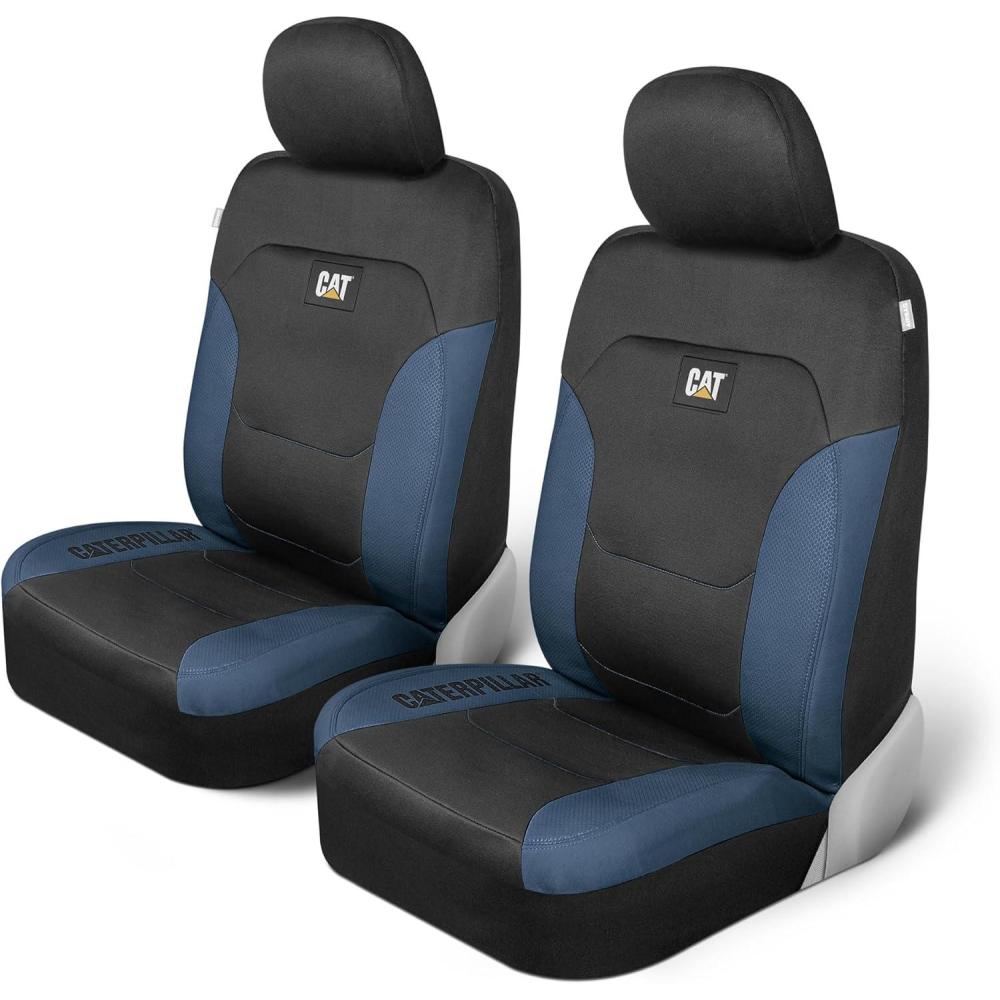 imageCaterpillar Flexfit Automotive Seat Covers for Cars Trucks and SUVs Set of 2  Black Seat Covers for Front Seats Seat Protectors with Gray Honeycomb Trim Auto Interior CoversFront Seat Covers Blue