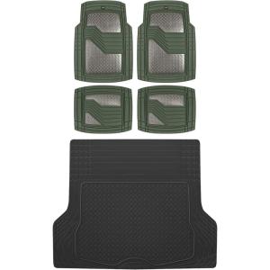 BDK CAT® Heavy Duty All Weather Tough Rubber Car Floor Mats, Metallic Design Floor Mats, Universal Fit Trim-to-Fit 4-Piece Front & Rear Set with Trunk Cargo Mat Liner for Cars Trucks Sedans SUVs Vans(Green/Gunmetal)