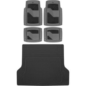 BDK CAT® Heavy Duty All Weather Tough Rubber Car Floor Mats, Metallic Design Floor Mats, Universal Fit Trim-to-Fit 4-Piece Front & Rear Set with Trunk Cargo Mat Liner for Cars Trucks Sedans SUVs Vans(Black/Charcoal)