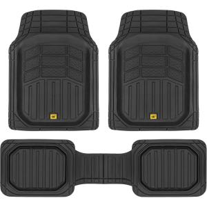 Cat® CAMT-9014 (4-Piece) Heavy Duty Deep Dish Rubber Floor Mats, Trim to Fit for Car Truck SUV & Van, All Weather Total Protection Durable Liners Black(Black)