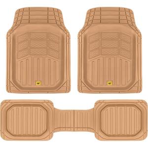 Cat® CAMT-9014 (4-Piece) Heavy Duty Deep Dish Rubber Floor Mats, Trim to Fit for Car Truck SUV & Van, All Weather Total Protection Durable Liners Black(Beige)