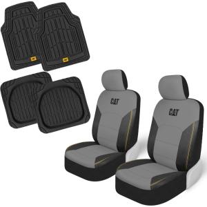 Cat FlexHybrid Car Seat Covers, Black Premium Faux Leather + Mesh Seat Covers for Cars Trucks SUV, Universal Fit Car Seat Covers Front Seats Only, Automotive Interior Covers, Ideal Truck Seat Covers(Front Seats & Mats Gray&Black)