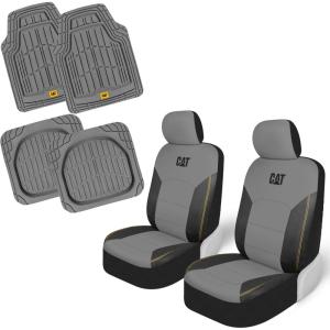Cat FlexHybrid Car Seat Covers, Black Premium Faux Leather + Mesh Seat Covers for Cars Trucks SUV, Universal Fit Car Seat Covers Front Seats Only, Automotive Interior Covers, Ideal Truck Seat Covers(Front Seats & Mats Gray&Gray)