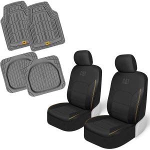 Cat FlexHybrid Car Seat Covers, Black Premium Faux Leather + Mesh Seat Covers for Cars Trucks SUV, Universal Fit Car Seat Covers Front Seats Only, Automotive Interior Covers, Ideal Truck Seat Covers(Front Seats & Mats Black&Gray)