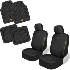 Cat FlexHybrid Car Seat Covers, Black Premium Faux Leather + Mesh Seat Covers for Cars Trucks SUV, Universal Fit Car Seat Covers Front Seats Only, Automotive Interior Covers, Ideal Truck Seat Covers(Front Seats & Mats Black&Black)