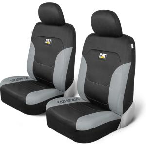 Caterpillar Flexfit Automotive Seat Covers for Cars Trucks and SUVs (Set of 2) – Black Seat Covers for Front Seats, Seat Protectors with Gray Honeycomb Trim, Auto Interior Covers(Gray)