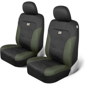 Caterpillar Flexfit Automotive Seat Covers for Cars Trucks and SUVs (Set of 2) – Black Seat Covers for Front Seats, Seat Protectors with Gray Honeycomb Trim, Auto Interior Covers(Hunter Green)