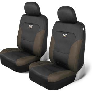 Caterpillar Flexfit Automotive Seat Covers for Cars Trucks and SUVs (Set of 2) – Black Seat Covers for Front Seats, Seat Protectors with Gray Honeycomb Trim, Auto Interior Covers(Dark Beige)