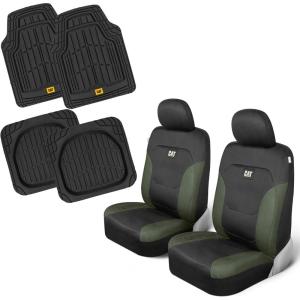 Caterpillar Flexfit Automotive Seat Covers for Cars Trucks and SUVs (Set of 2) – Black Seat Covers for Front Seats, Seat Protectors with Gray Honeycomb Trim, Auto Interior Covers(Front Seats & Mats Hunter Green)