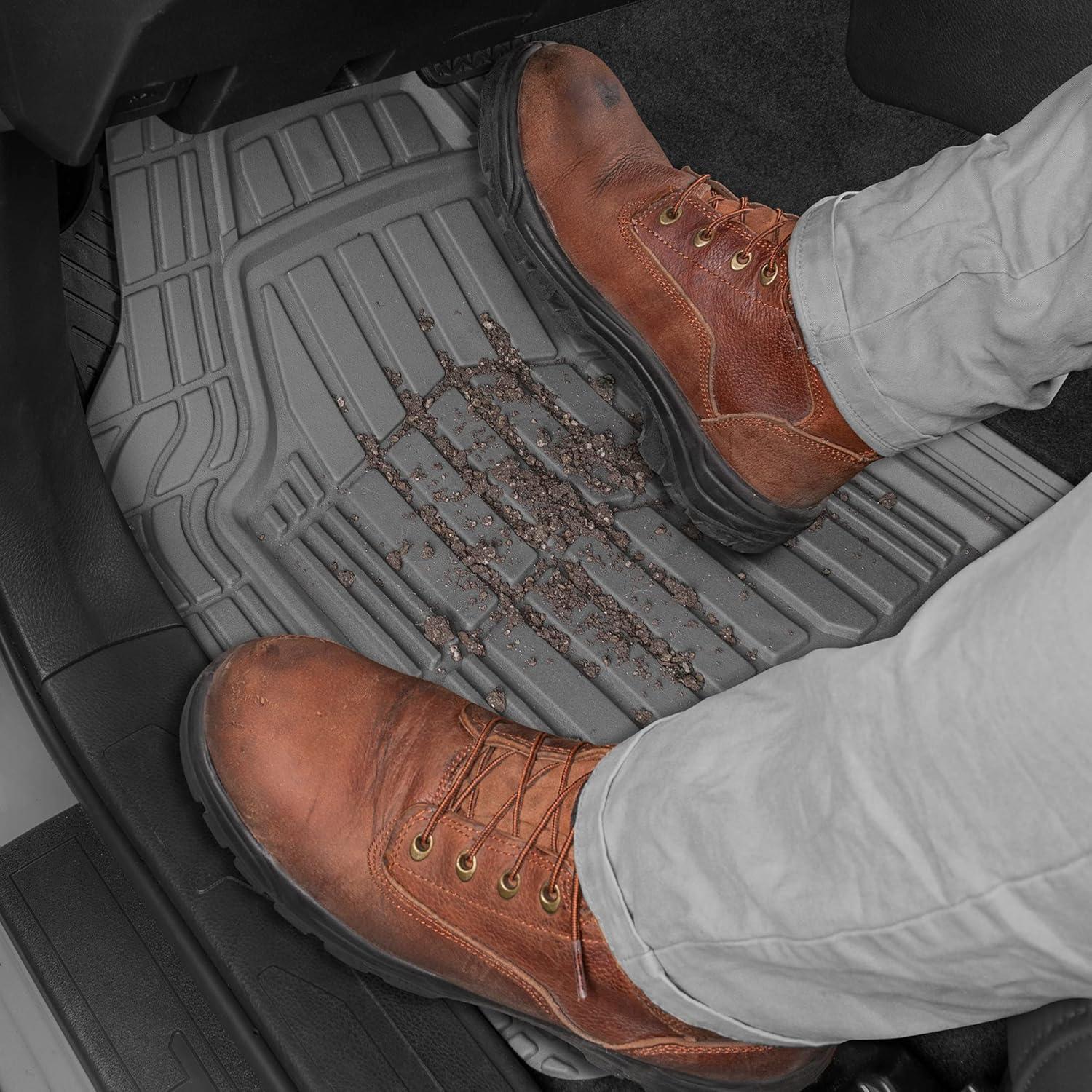 imageBDK Cat CAMT1003 3Piece Deep Dish Rubber Car Floor Mats with Trunk Cargo Liner Heavy Duty All Weather Trim to Fit Front ampamp Rear Combo Set for Car Sedan SUV VanGray