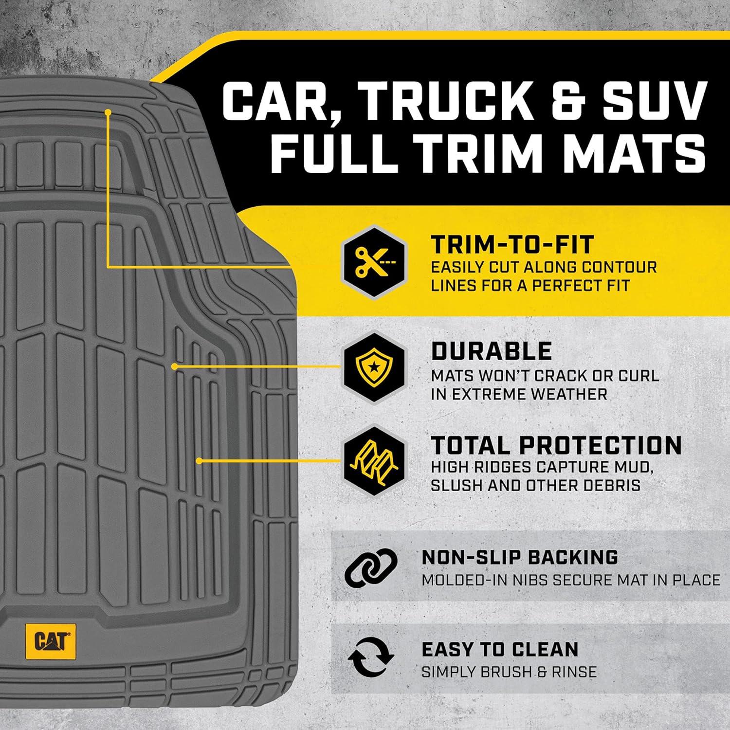 imageBDK Cat CAMT1003 3Piece Deep Dish Rubber Car Floor Mats with Trunk Cargo Liner Heavy Duty All Weather Trim to Fit Front ampamp Rear Combo Set for Car Sedan SUV VanGray