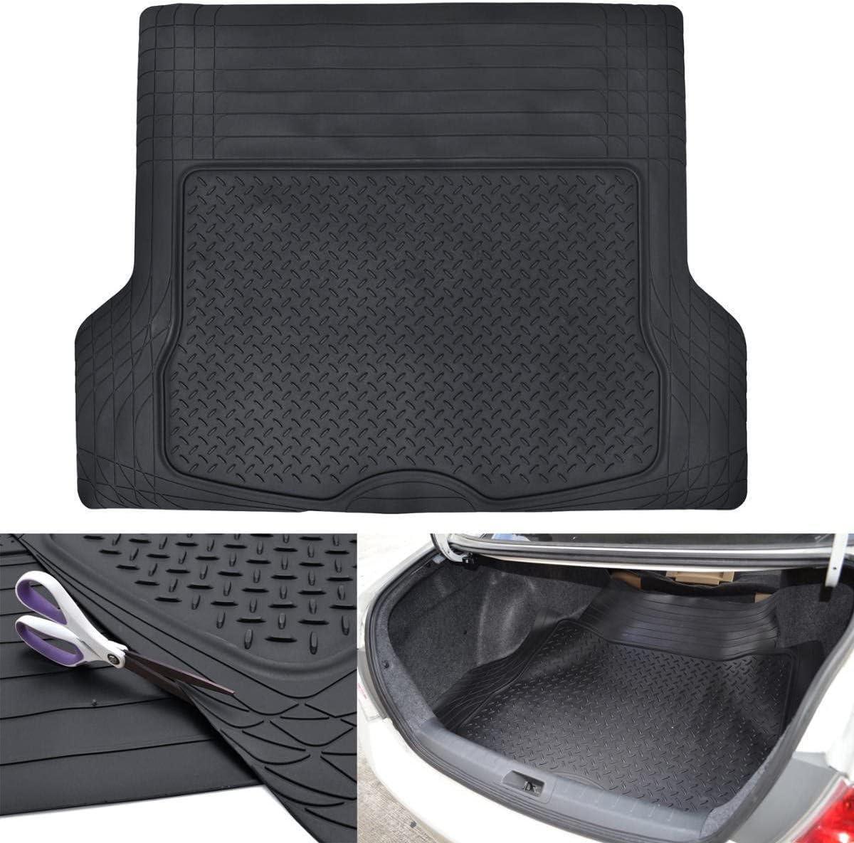 imageBDK Cat CAMT9013 3Piece Large Heavy Duty Rubber Car Floor Mats with Trunk Cargo Liner Trim to Fit Front ampamp Rear Combo Set for Car Sedan SUV Van All WeatherBlack