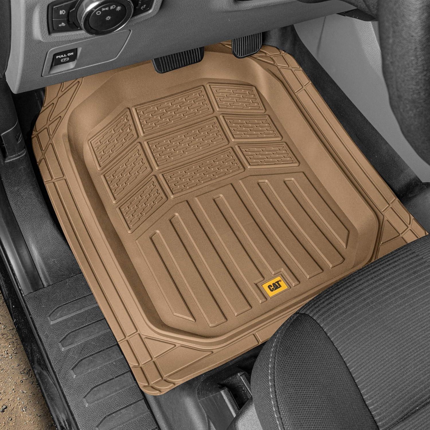 imageBDK Cat CAMT9014 4Piece Large Deep Dish Rubber Car Floor Mats with Trunk Cargo Liner Universal Trim to Fit Front ampamp Rear Combo Set for Car Sedan SUV Van Heavy Duty All Weather BeigeBeige