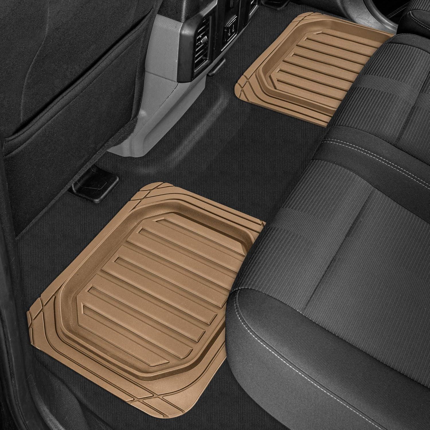 imageBDK Cat CAMT9014 4Piece Large Deep Dish Rubber Car Floor Mats with Trunk Cargo Liner Universal Trim to Fit Front ampamp Rear Combo Set for Car Sedan SUV Van Heavy Duty All Weather BeigeBeige
