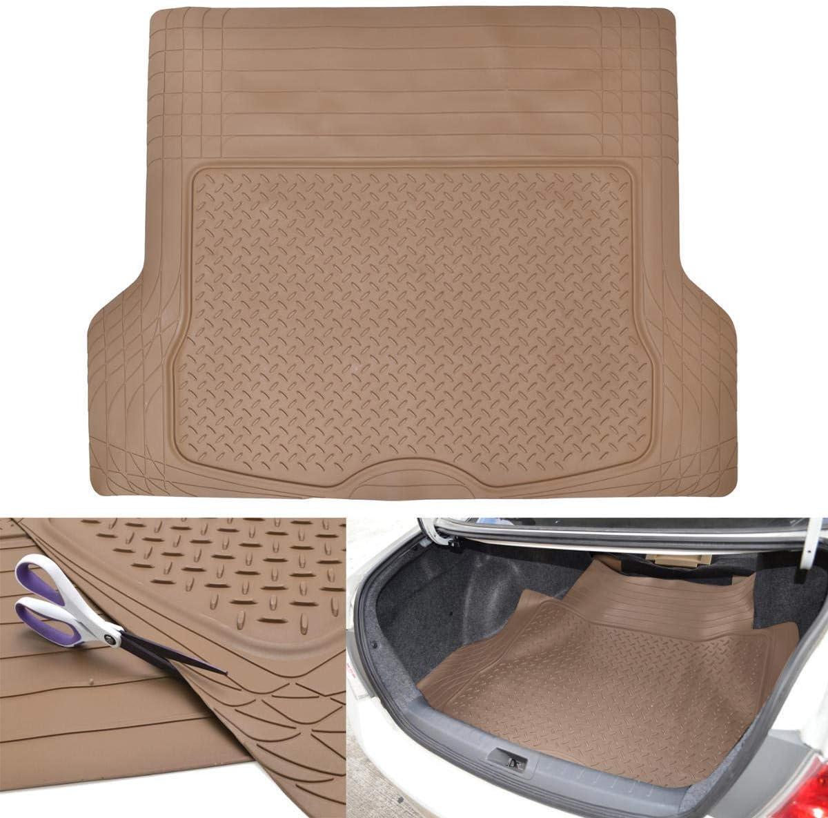imageBDK Cat CAMT9014 4Piece Large Deep Dish Rubber Car Floor Mats with Trunk Cargo Liner Universal Trim to Fit Front ampamp Rear Combo Set for Car Sedan SUV Van Heavy Duty All Weather BeigeBeige