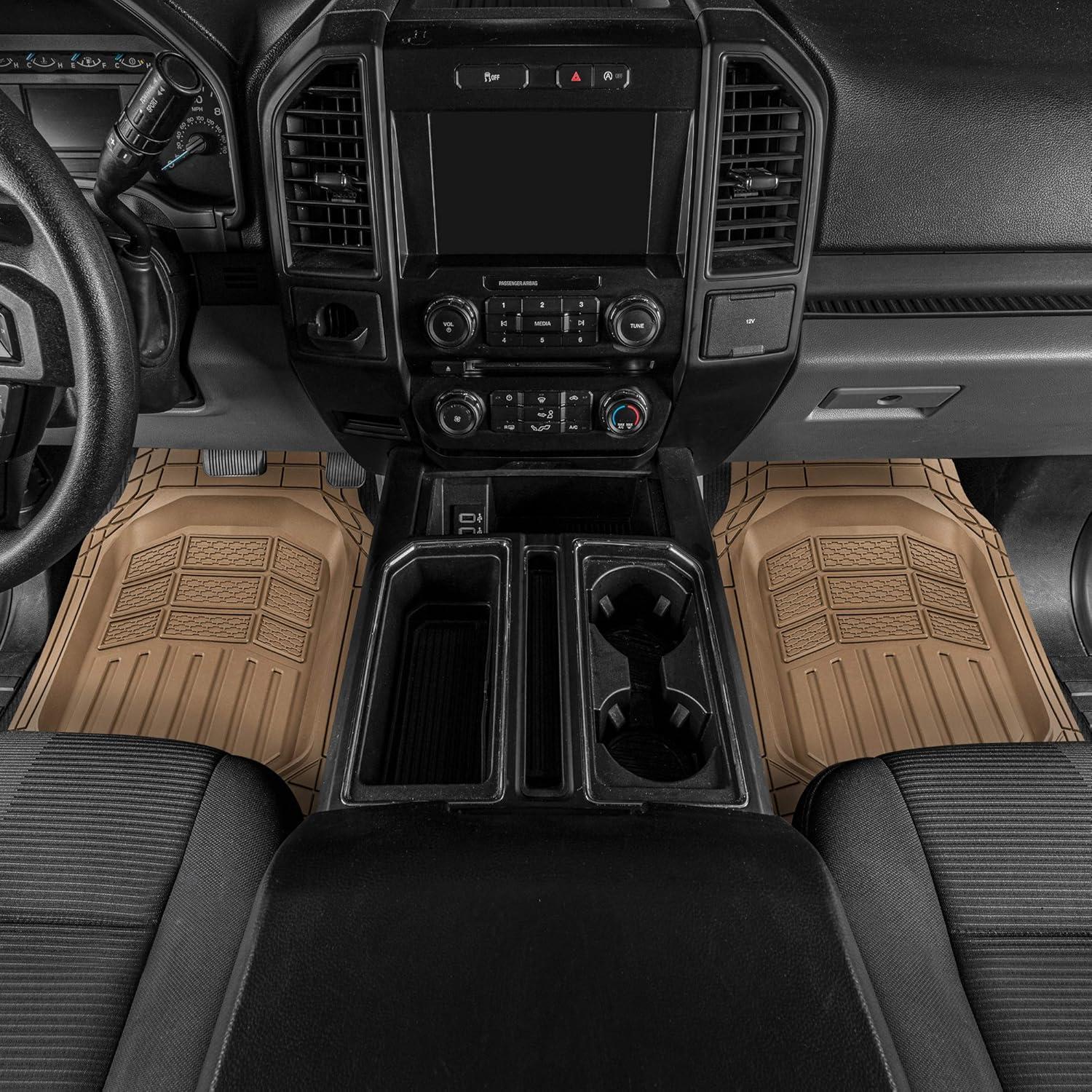 imageBDK Cat CAMT9014 4Piece Large Deep Dish Rubber Car Floor Mats with Trunk Cargo Liner Universal Trim to Fit Front ampamp Rear Combo Set for Car Sedan SUV Van Heavy Duty All Weather BeigeBeige