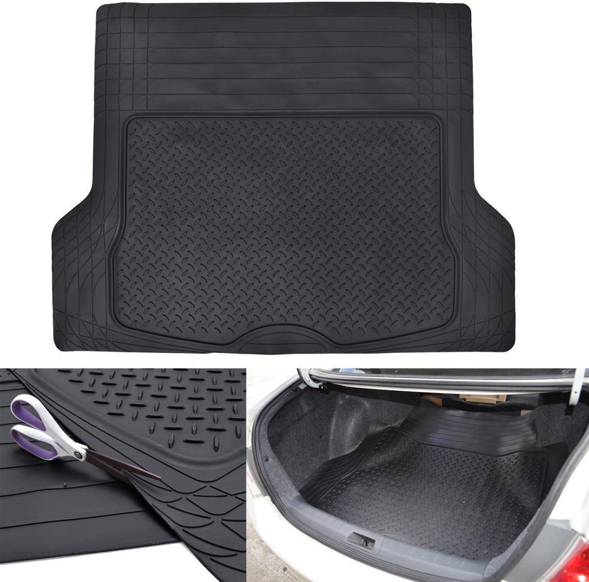 imageBDK USA by CAT Automotive Heavy Duty Car Floor Mats with Rear Cargo Mat Trunk Cargo Liner for SUV Caterpillar AllWeather Universal Trim to Fit Front ampamp Rear Combo Rubber Car Mats ampamp SUV Trunk MatBlack