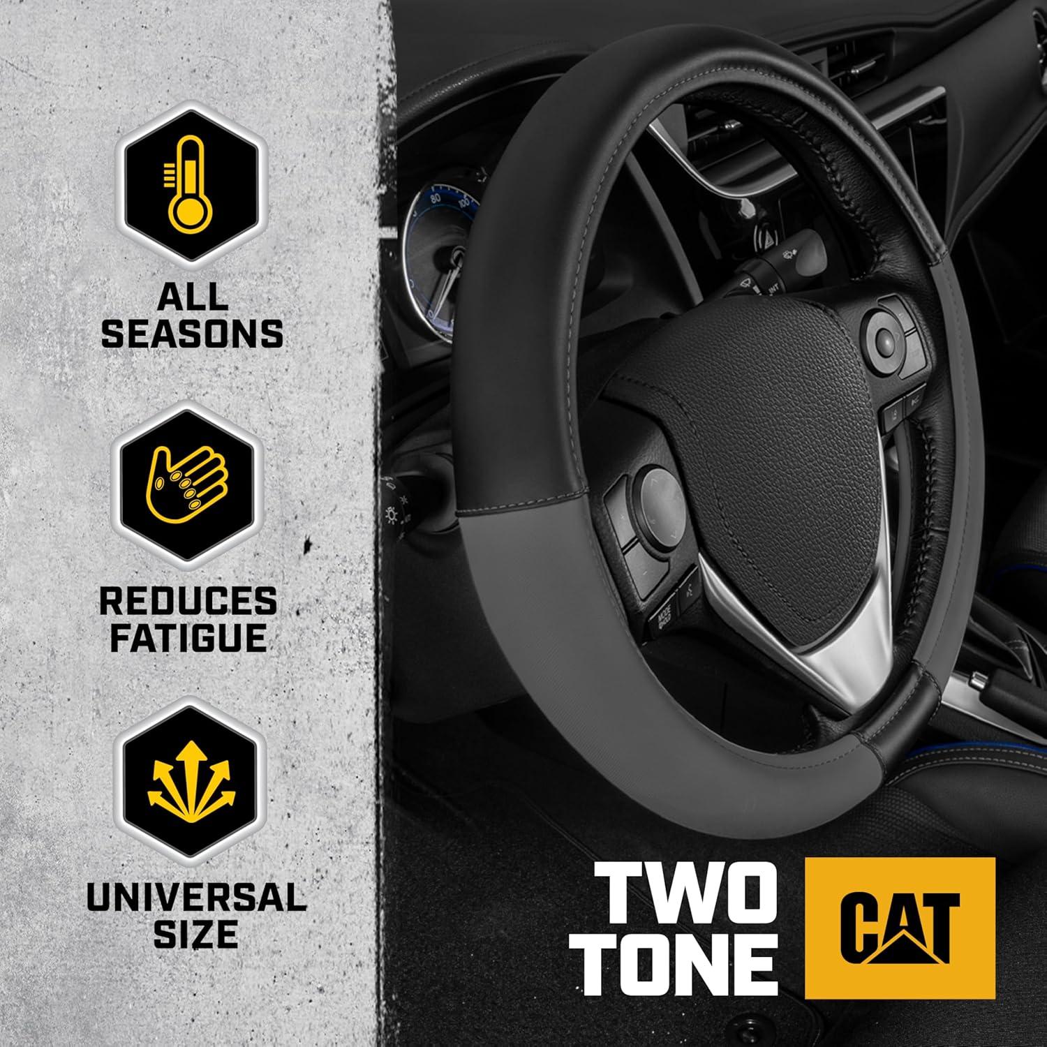 imageCat Steering Wheel Cover SuedePU Leather BlackGray with Chrome Logo 14515 inch Durable and Comfortable with Advanced Grip Car Steering Wheel Cover for Auto Truck Van SUVDark Gray Black