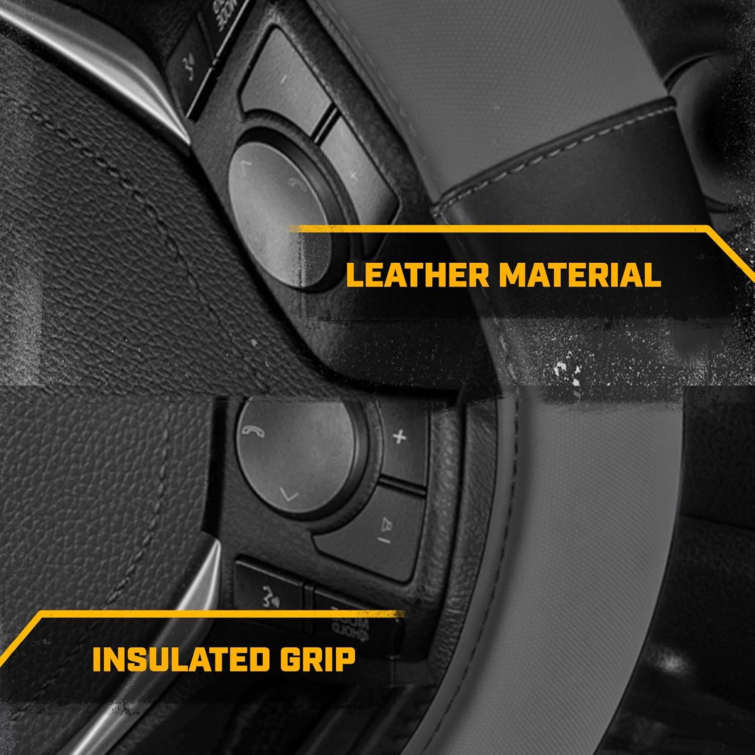 imageCat Steering Wheel Cover SuedePU Leather BlackGray with Chrome Logo 14515 inch Durable and Comfortable with Advanced Grip Car Steering Wheel Cover for Auto Truck Van SUVDark Gray Black