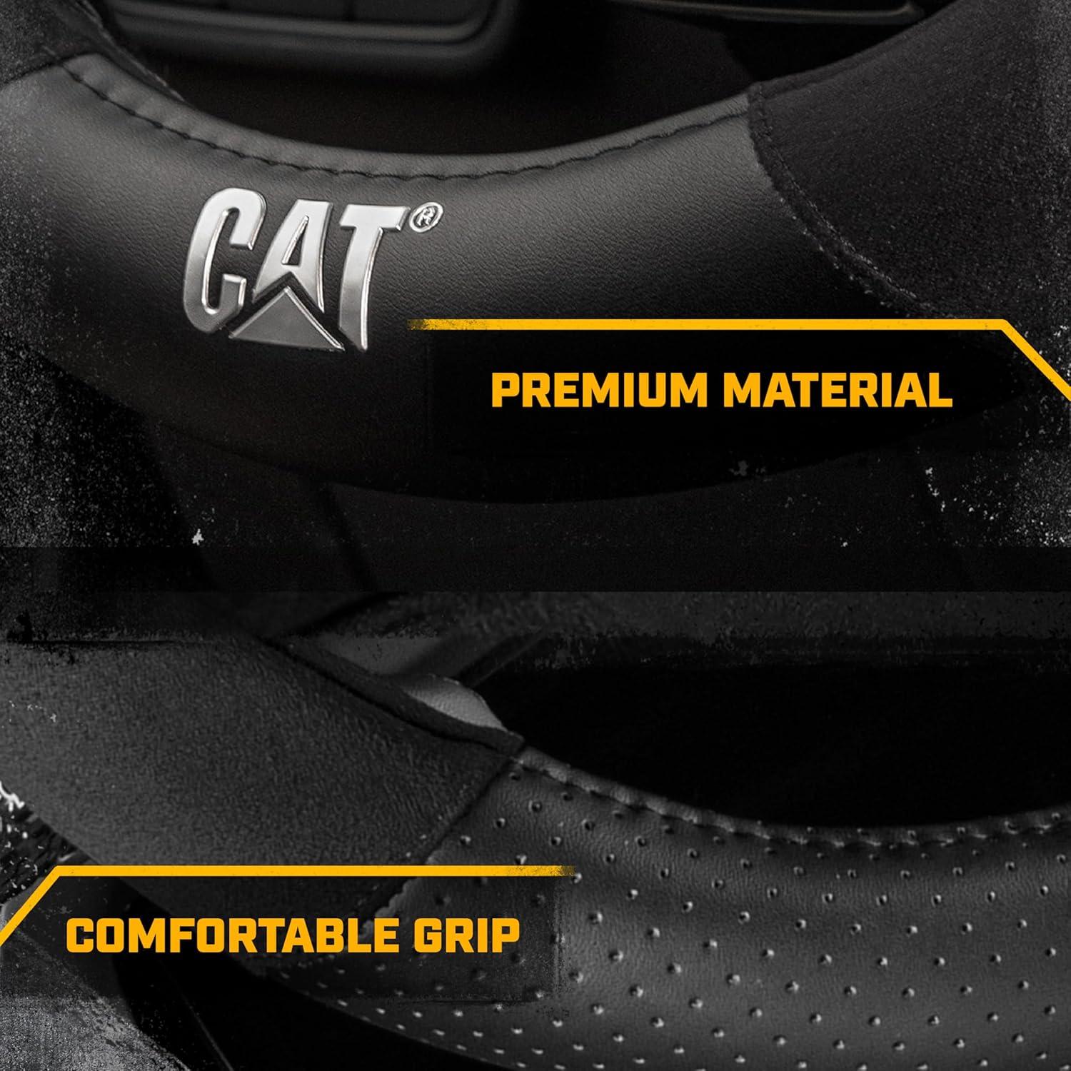 imageCat Steering Wheel Cover SuedePU Leather BlackGray with Chrome Logo 14515 inch Durable and Comfortable with Advanced Grip Car Steering Wheel Cover for Auto Truck Van SUVBlackGray Suede