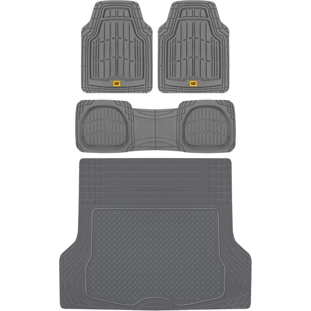 imageBDK Cat CAMT1003 3Piece Deep Dish Rubber Car Floor Mats with Trunk Cargo Liner Heavy Duty All Weather Trim to Fit Front ampamp Rear Combo Set for Car Sedan SUV VanGray