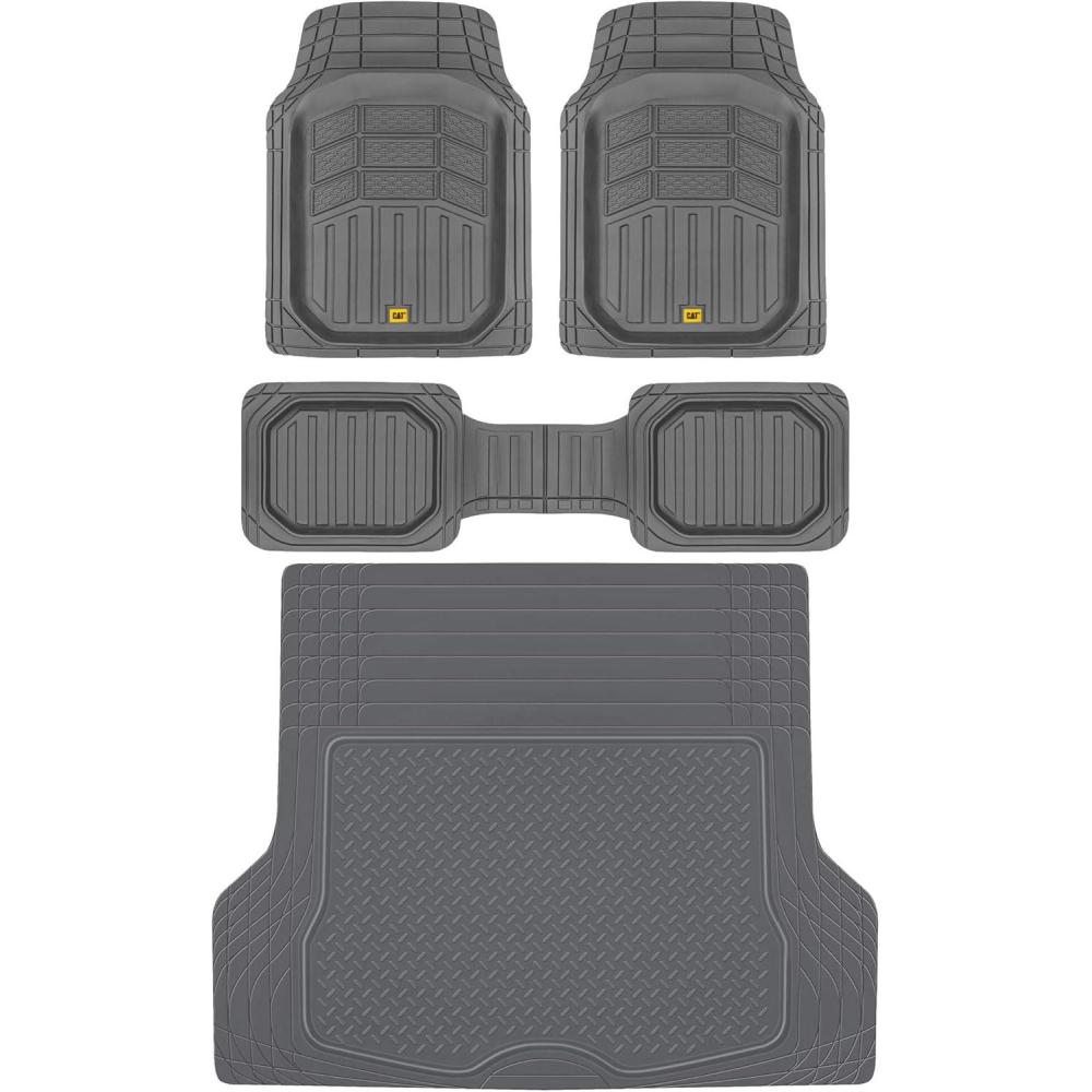 imageBDK Cat CAMT9013 3Piece Large Heavy Duty Rubber Car Floor Mats with Trunk Cargo Liner Trim to Fit Front ampamp Rear Combo Set for Car Sedan SUV Van All WeatherGray