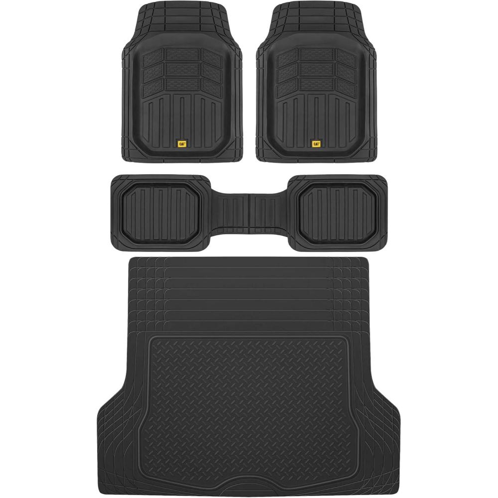 imageBDK Cat CAMT9013 3Piece Large Heavy Duty Rubber Car Floor Mats with Trunk Cargo Liner Trim to Fit Front ampamp Rear Combo Set for Car Sedan SUV Van All WeatherBlack