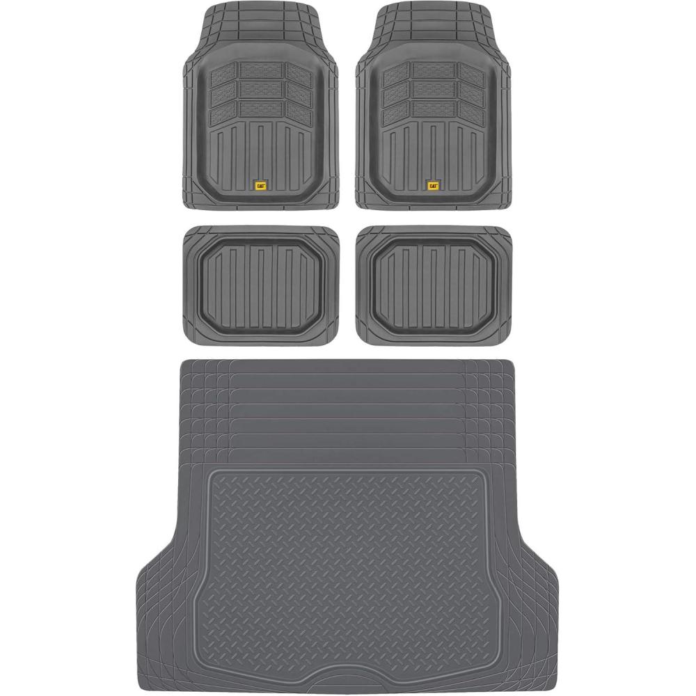 imageBDK Cat CAMT9014 4Piece Large Deep Dish Rubber Car Floor Mats with Trunk Cargo Liner Universal Trim to Fit Front ampamp Rear Combo Set for Car Sedan SUV Van Heavy Duty All Weather BeigeGray