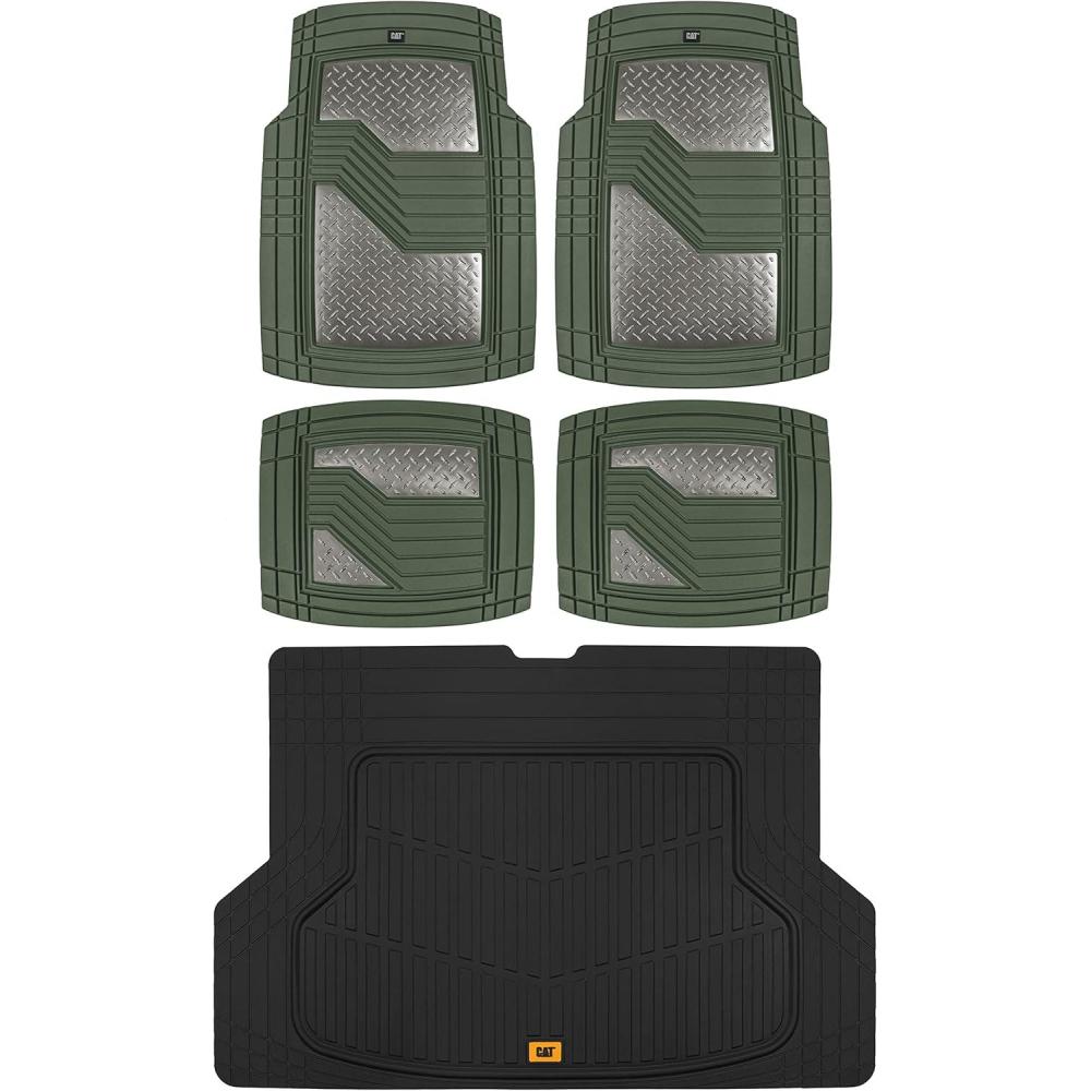 imageCAT Diamond Steel HeavyDuty Rubber Floor Mats ampamp Cargo Trunk Liner for Cars Trucks SUVs Vans Sedans Gray ampamp Black  TrimtoFit All Weather Deep Dish Automotive Floor Mat for Complete ProtectionGreenGunmetal