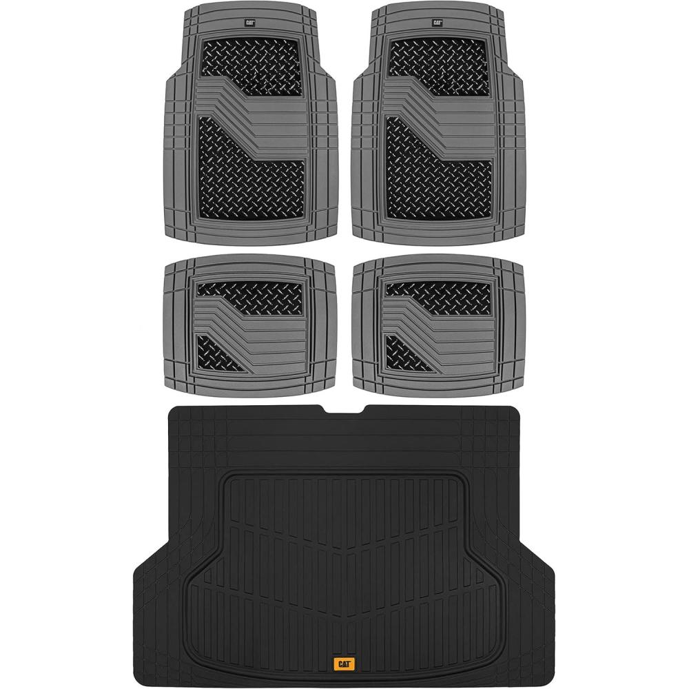 imageCAT Diamond Steel HeavyDuty Rubber Floor Mats ampamp Cargo Trunk Liner for Cars Trucks SUVs Vans Sedans Gray ampamp Black TrimtoFit All Weather Deep Dish Automotive Floor Mat for Complete ProtectionBlackCharcoal