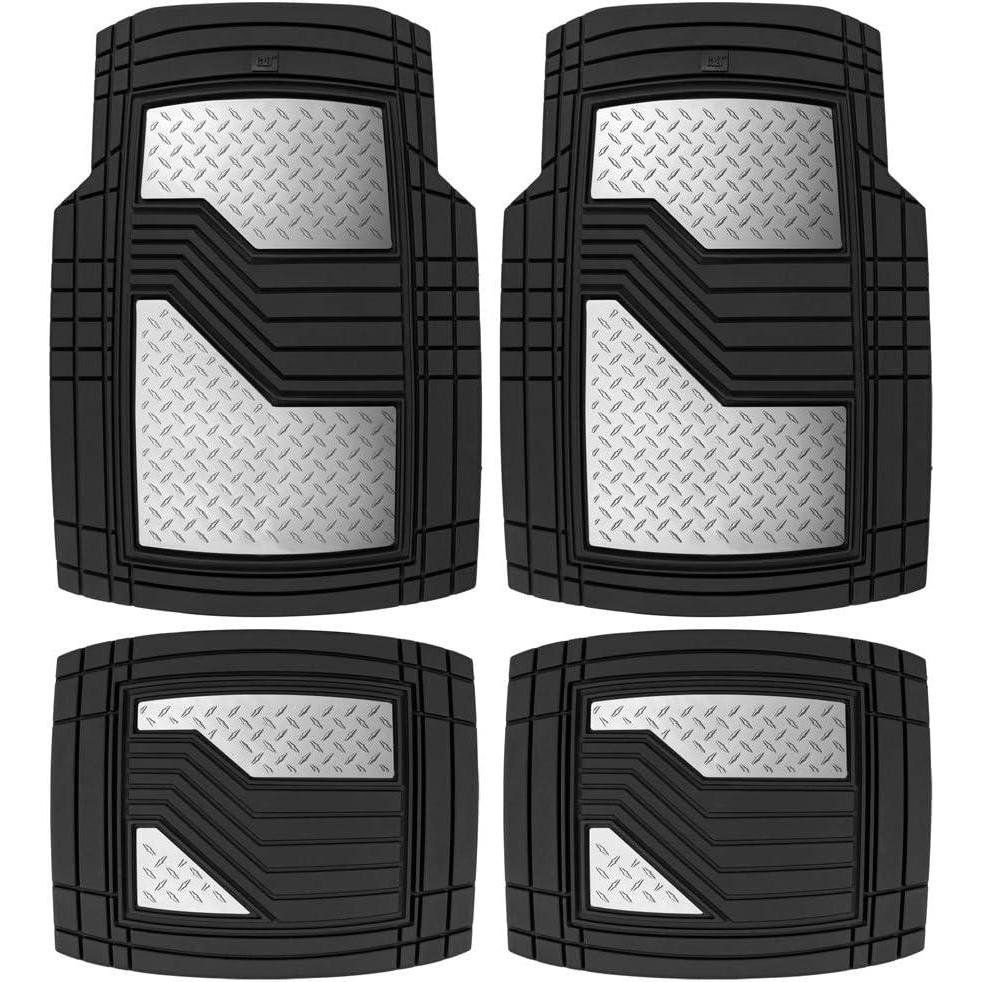 imageCAT DiamondShield Rubber Floor Mats for Cars Trucks SUVs All Weather Protection Front ampamp Rear Car Mats Set Heel Pad ampamp AntiSlip Backing Universal Fit TrimtoFit Rubber Floor Mats for Car GrayBlackSilver