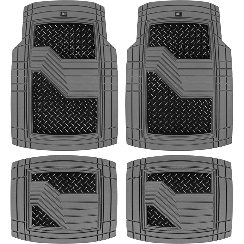 imageCAT DiamondShield Rubber Floor Mats for Cars Trucks SUVs All Weather Protection Front ampamp Rear Car Mats Set Heel Pad ampamp AntiSlip Backing Universal Fit TrimtoFit Rubber Floor Mats for Car GrayBlackCharcoal
